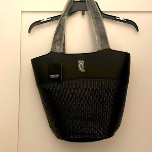 Simply Vera vegan leather black “straw” tote NWT